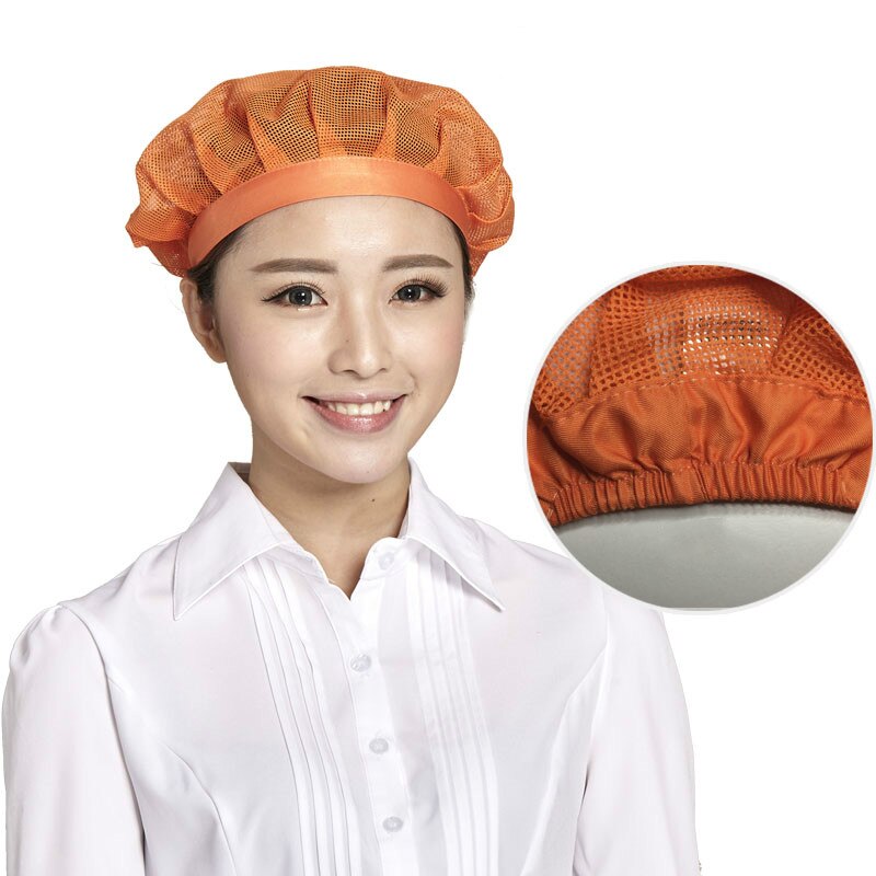 Elastic Mesh Caps Workshop Caps Food Service Kitchen Restaurant Hotel Bakery Chef Waiter Work Wear Hats Breathable: orange
