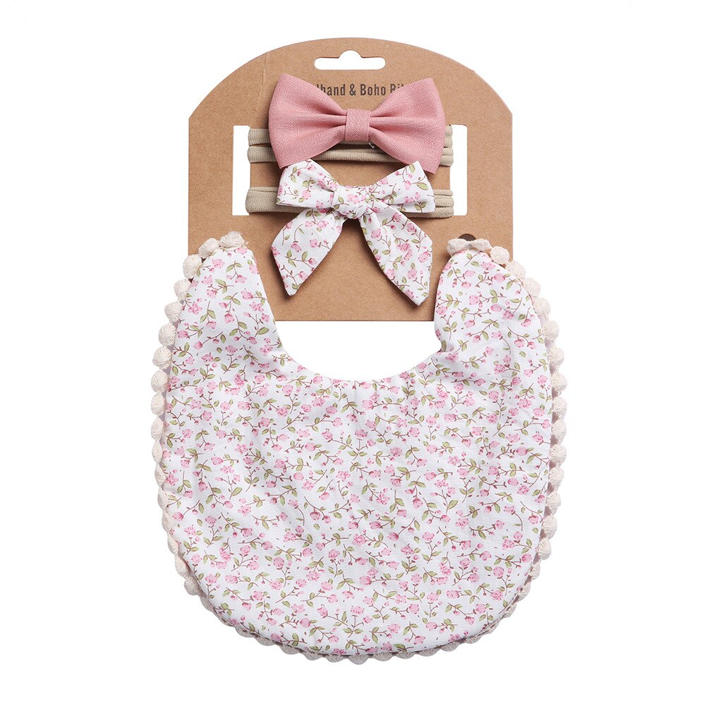 Baby Slabbetjes + Baby Hoofdbanden Set Katoen Bloemenprint Kant Burp Doeken Voor Baby Baby Spullen Pasgeborenen Baby Accessoires: DP021-9