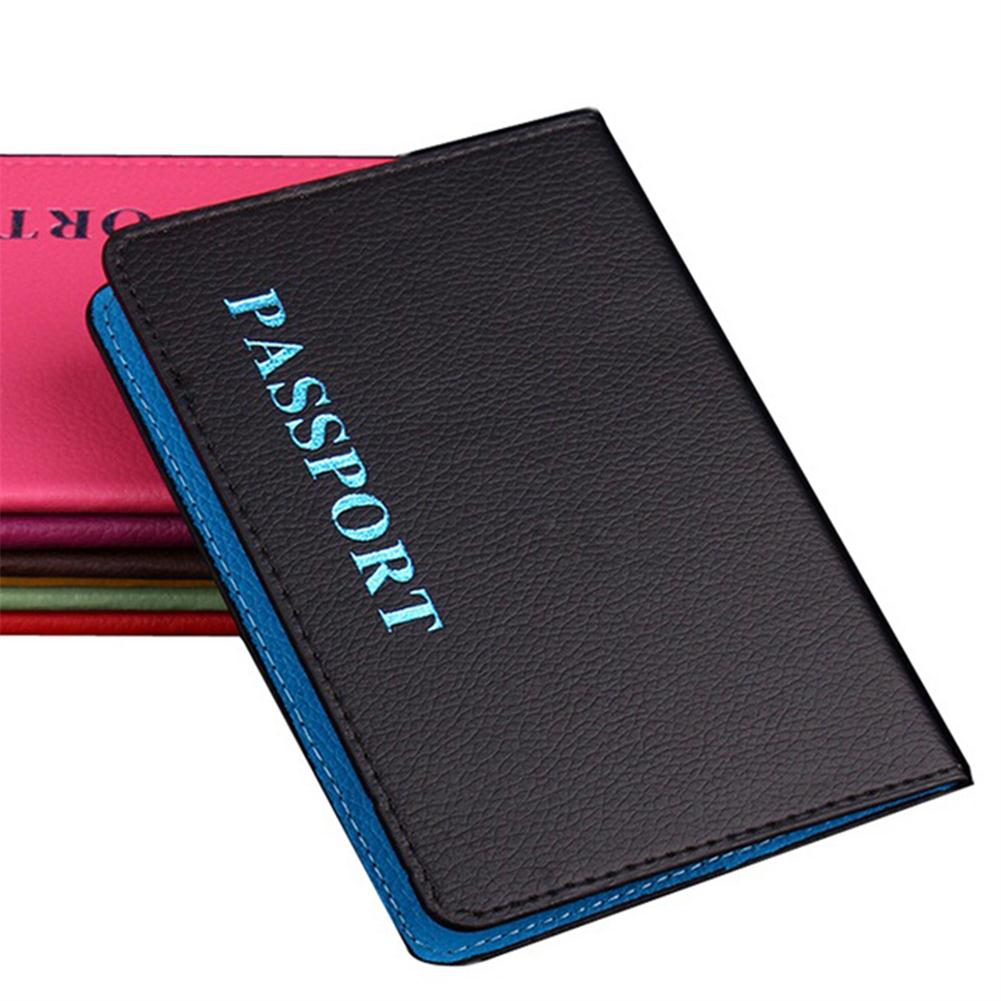 Passport Cover Passport ID Bank Card Note Holder Litchi Grain PU Passports Tickets Holder Passport Bag: Black