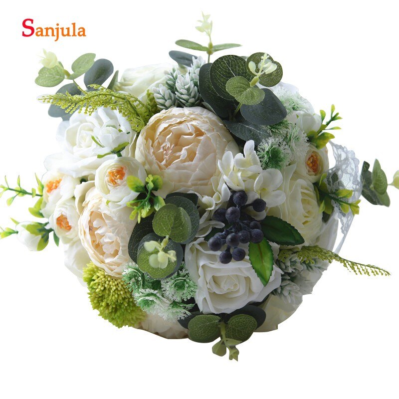Pivoine artificielle Rose mariée main Bouquet belles fleurs Bouquet De Mariage nuptiale Mariage accessoire H007