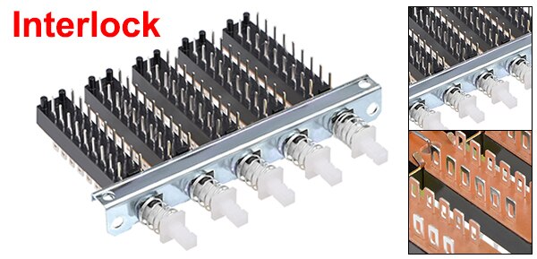 1Pc Interlock/Latching Push Button Switch Piano Type 6/12/18/24Pin 1/2/3/4/5/6/7/8 Row Straight Through Hole Straight Key Switch: WHITE
