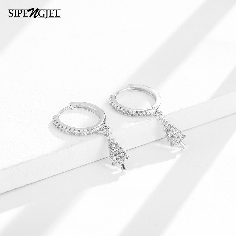 Cubic Zircon Christmas Tree Hoop Earrings For Women Christmas Jewelry Cute Accessories