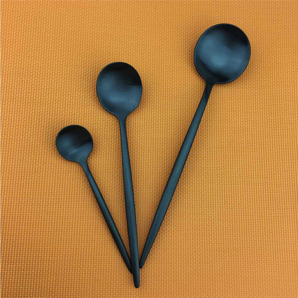 Top niveau salat middagsgaffel sort bestik sæt 18/10 rustfrit stål spisestel bøf kniv scoops sølvtøj sæt hjem 1 stk.