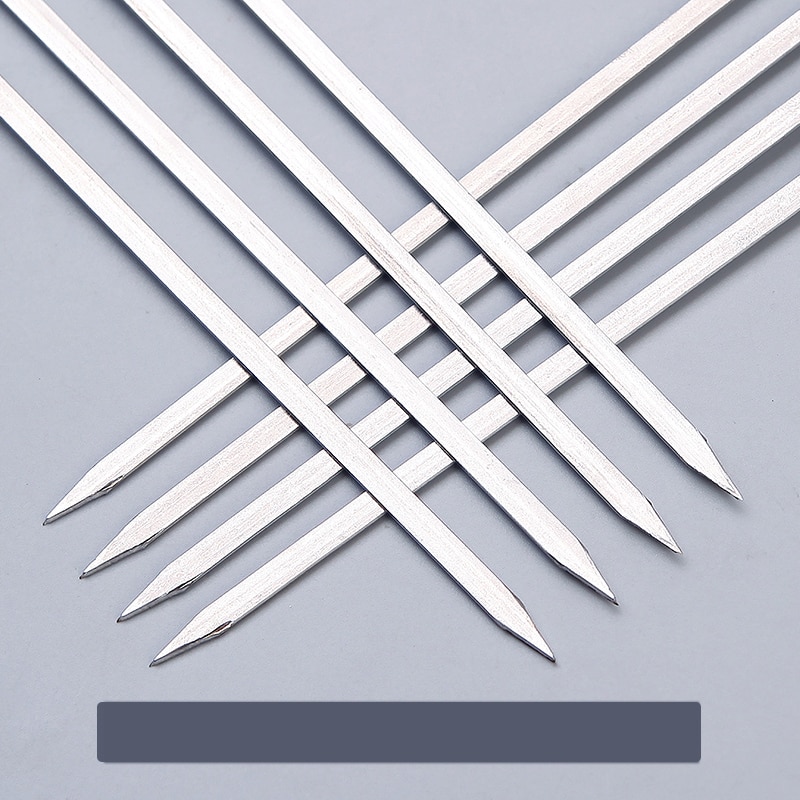 Stainless steel wooden handle barbecue stick mutton kebab tool barbecue kebab articles iron stick flat stick fitting