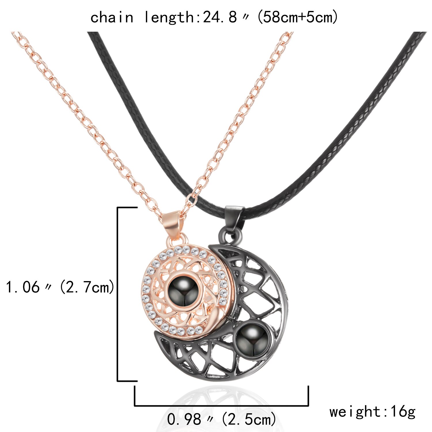 Collana magnetica per coppia da 2 pezzi per donna uomo Ti amo 100 lingue Collana con proiezione Collana con ciondolo a forma di cuore Gioielli: Rosa colore Oro