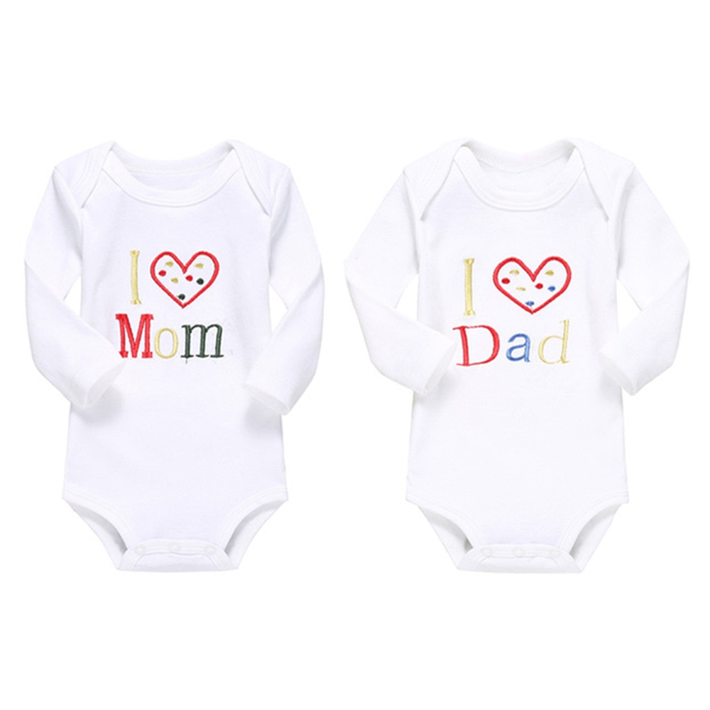 2 PCS Cute Newborn Toddler Baby Boys Girls Cotton Long Sleeve MOM DAD Letter Printed Jumpsuit & Rompers Clothes Outfit