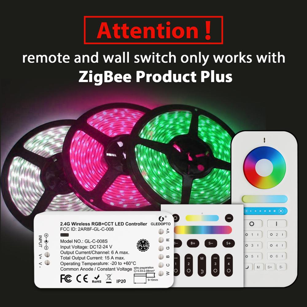 Gledopto zigbee rgb + cct ledet stripe kontrolleren pluss  dc12-24v arbeid med zigbee 3.0 porter smartthings ekko pluss stemmekontroll