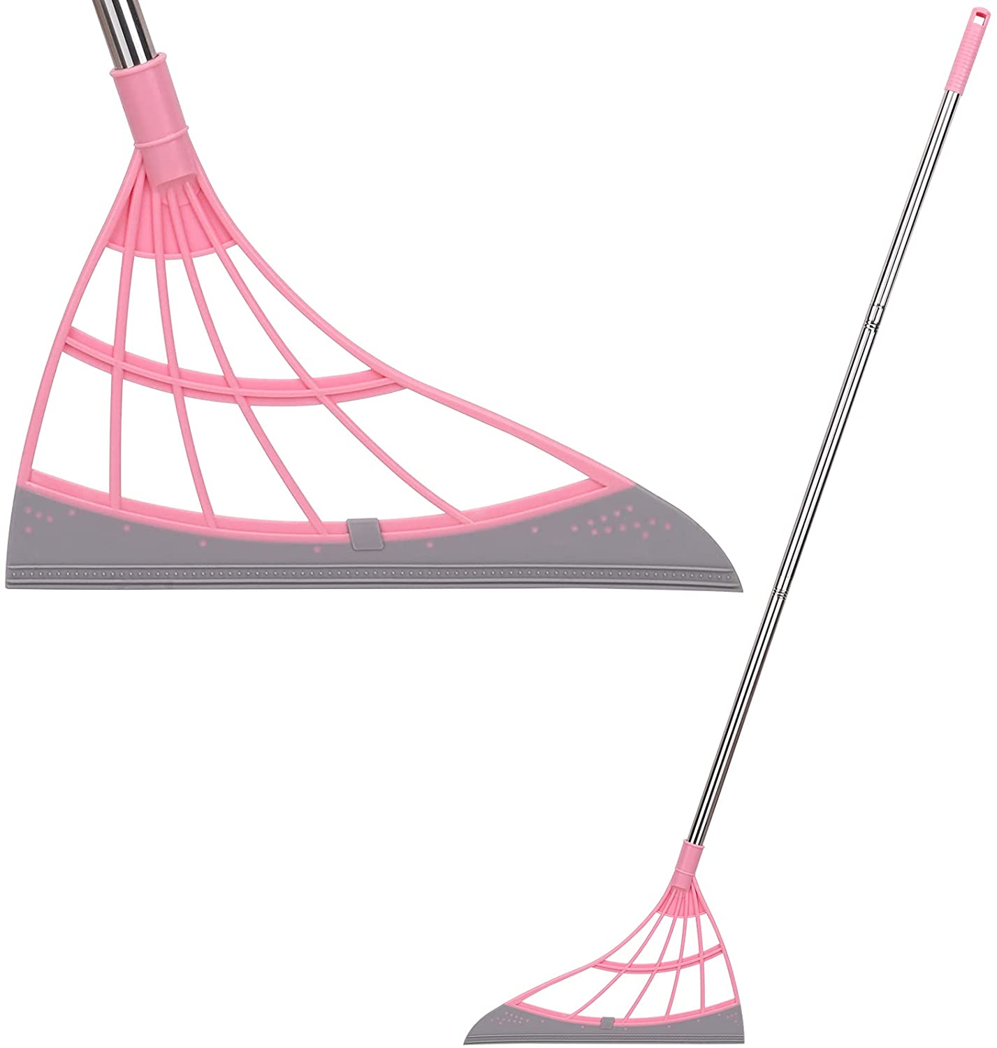 Multifunctional Magic Broom Sweeper Remove Dirt and Hair Rubber Mop Water Sweepe with Squeegee Glass Wiper for Room, Bathroom: 1pcs Pink broom