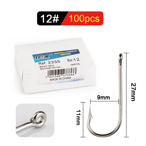 FTK 10#-20# 100Pcs/Box Bent Sea Round Hook 2335 Nickel Big Ringed Hooks From Norway For Jigging Carp Fishhook Fishing Tackle: Red