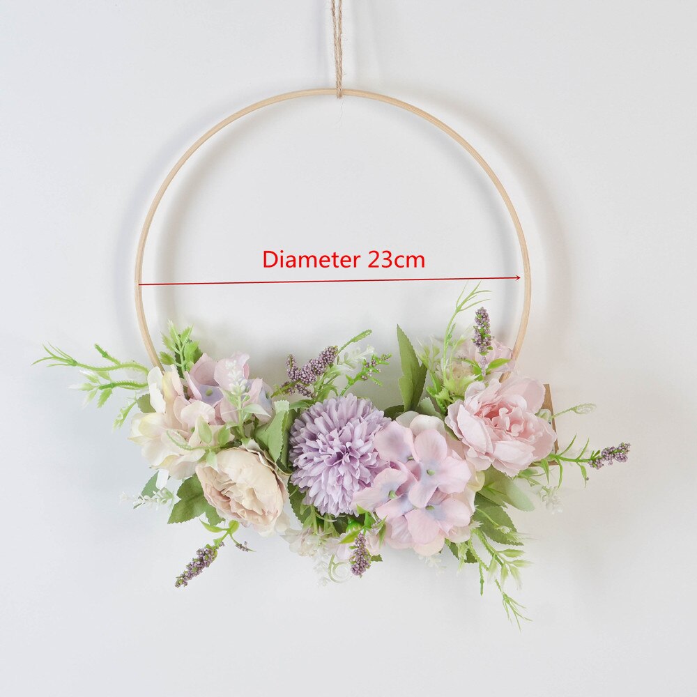 Cilected Hydrangea Eucalyptus Garland Wooden Wall Hanging Decoration Artificial Flower Garland Hoop Wreath For Wedding Backdrop: Color17