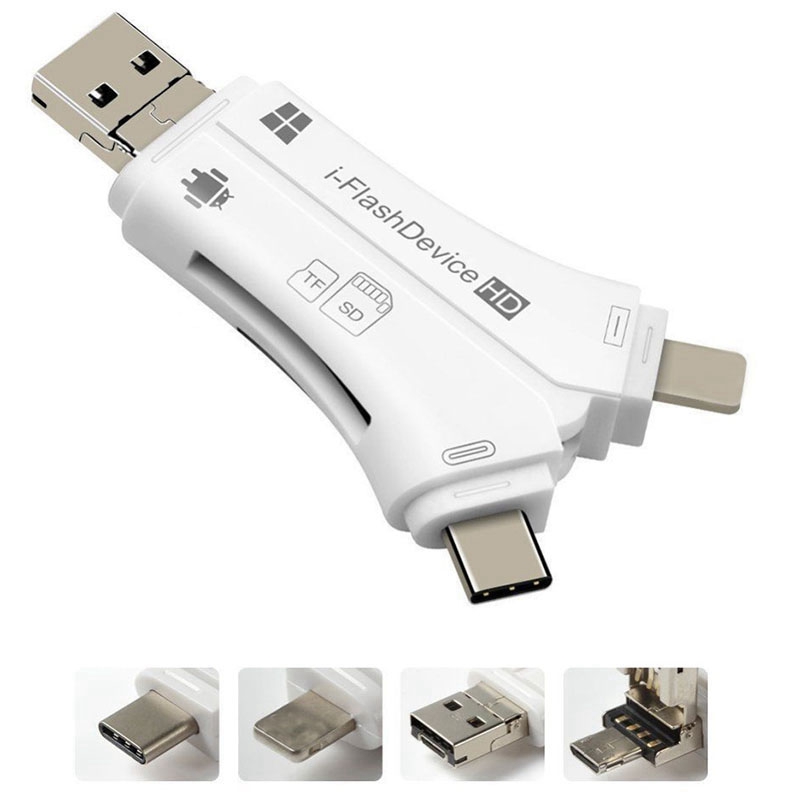 4 In 1 I Flash Drive Usb Micro-Sd & Tf Kaartlezer Adapter Voor Iphone 5 6 7 8 Voor Ipad Macbok Android Camera