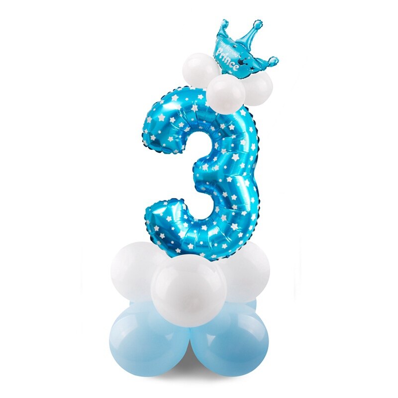 Blue Pink Number Balloon Happy Birthday Balloon 1st Birthday Party Decoration Kids Boy Girl Party Ballon Number: Blue 3