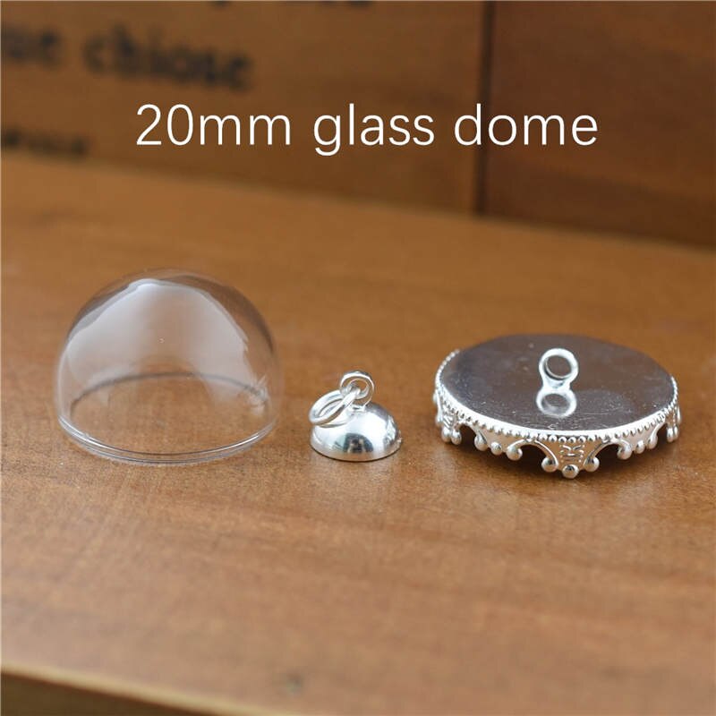 10set hollow glass dome with setting base beads cap set orb glass globe pendant glass bottle jewelry pendant: 20mm No16