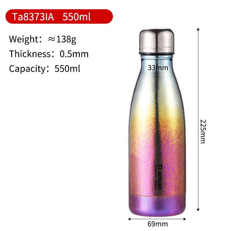 Titanium Licht Wandelen En Kamperen Fles Herbruikbare Lekvrij Ongeïsoleerde Titanium Water Kolf Coke Fles 550Ml Reizen Buiten: Ta8373IA