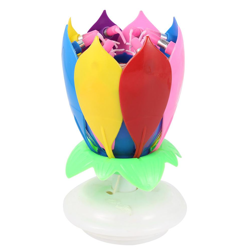 Doppel Schichten Lotus Musical glücklich Geburtstag Kerzen Romantische Blume Licht Kuchen freundlicher Party Musik Hochzeit Party Dekor: bunt