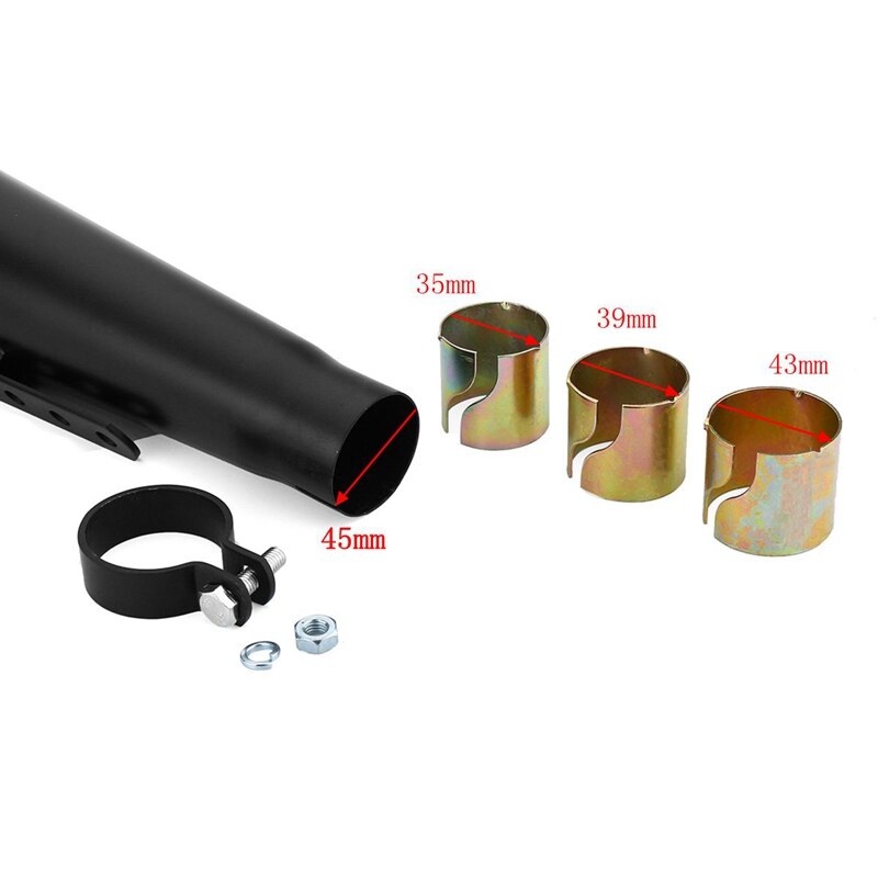 Universal Motorcycle Cafe Racer Exhaust Pipe with Sliding Bracket Matte Black Silver