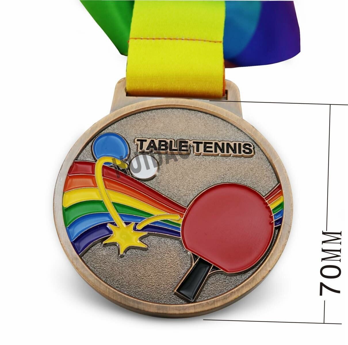 Medallas de tenis de mesa de tamaño 70MM con cinta Medallas de Ping Pong 1 juego = 3 uds incluyendo (1 Uds oro y 1 Uds plata, 1 Uds cobre)