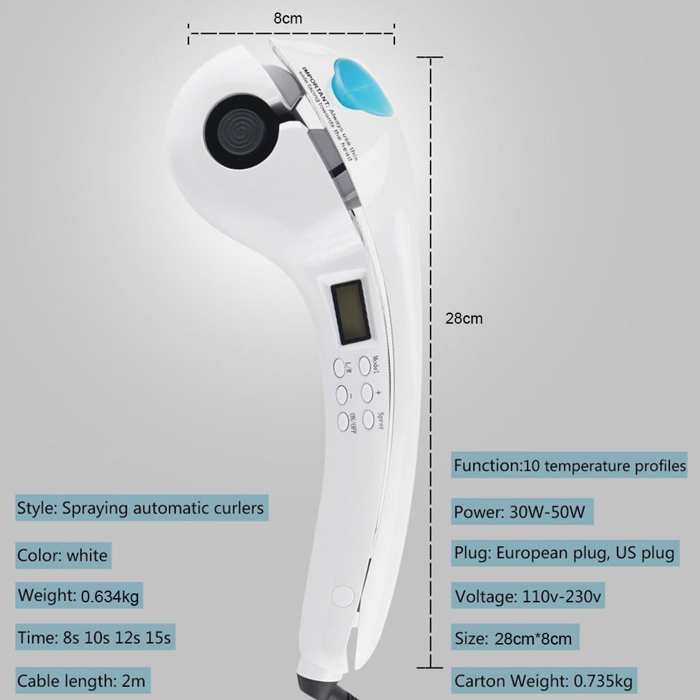 Automático spray curlers vapor líquido lcd temperatura curling ferro não machuca rolos de rolos de cabelo plasticst eleger