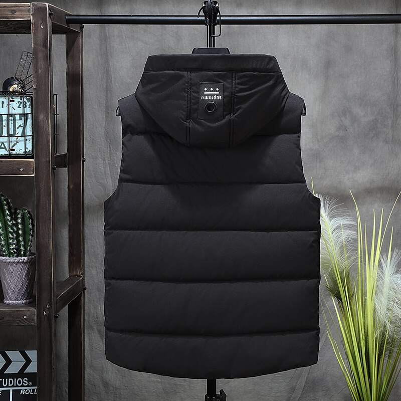 Mode mannen Hooded Vesten Winter Warm Mouwloze Jassen Mannen Jassen Solid Casual Vest Mannelijke Vesten
