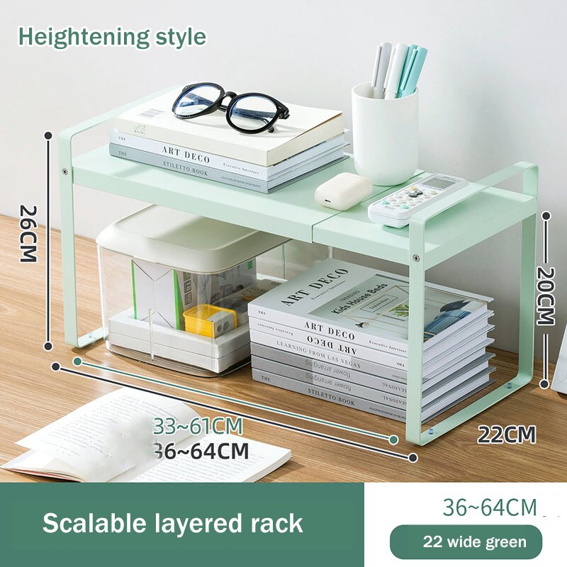 Retractable Simple Bookshelf Office Desktop Storage Rack Table Multi-layer Desk Organize Carbon Steel Small Shelf Storage Box: 36 To 64  Height 20
