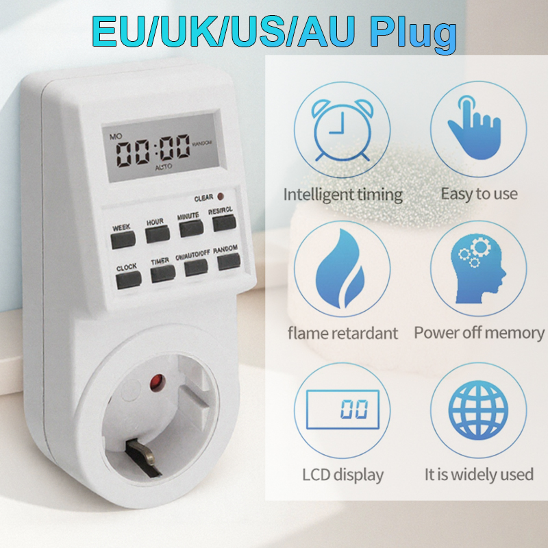 Digitale tijdschakelaar 24-uurs programmeerbare bediening Timing Socket Kookwekker Outlet Elektronische timing Socket EU UK US AU Plug