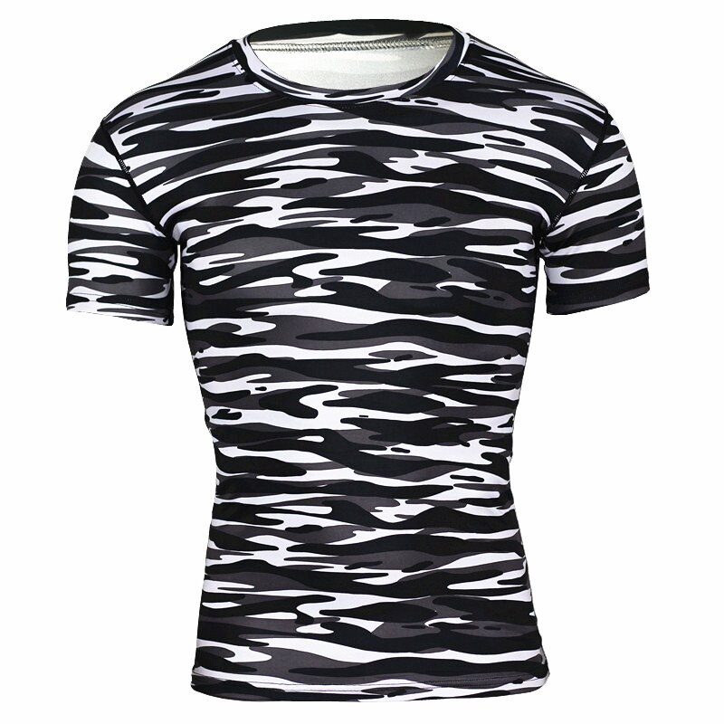 Zebra Compression Skin Tight Shirts Men MMA Rashguard Keep Fit Fitness Short Sleeves Base Layer Weightlifting Elastic Tshirt