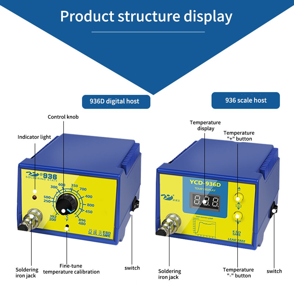 YCD-936D lead-free soldering station thermostat electric soldering iron 936 soldering station 65W