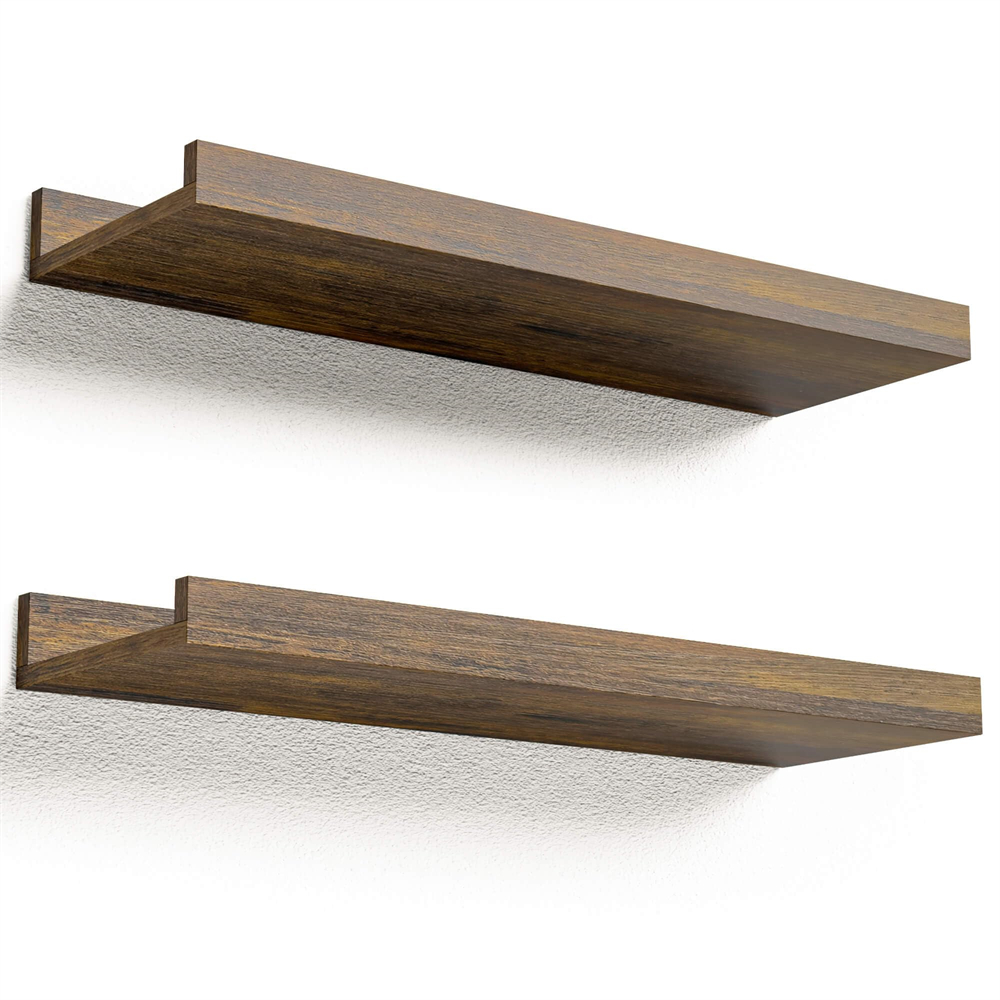 Mensole sospese in legno per parete Set di 2 mensole per esposizione a parete per decorazioni per il soggiorno, con ripiano per camera da letto a labbro: Brown