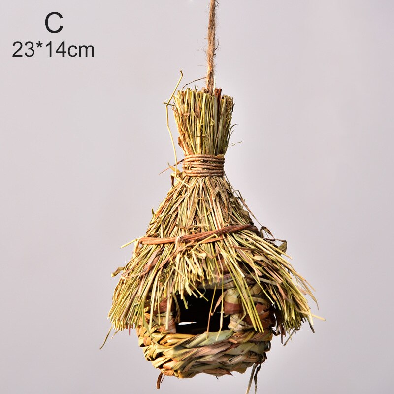 Birds Nest Hand-knitted Gourd Bird House Natural Grass Egg House Outdoor Gardening Decoration Pet Bird Nest Supplies: C