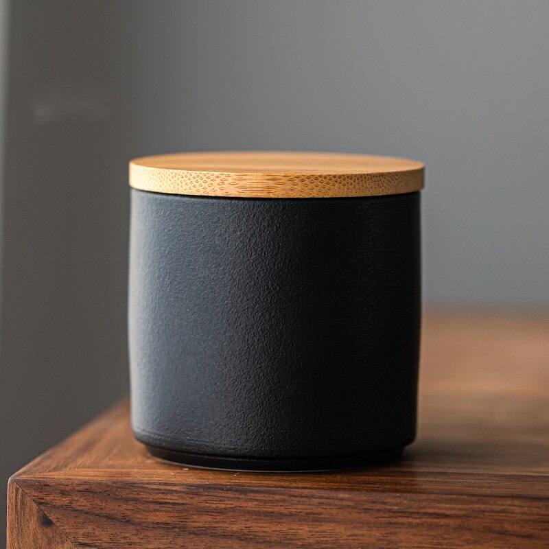 Mini Japanese Sealed Tea Box Ceramic Container Portable Travel Flower Tea Coffee Sugar Storage Jars: Black