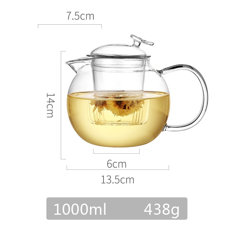 Glass Teapot Infuser Cups Set Good Clear Borosilicate Stovetop Safe Kettle Blooming and Loose Leaf Tea Pots Oneisall: 1000ml Tea pot