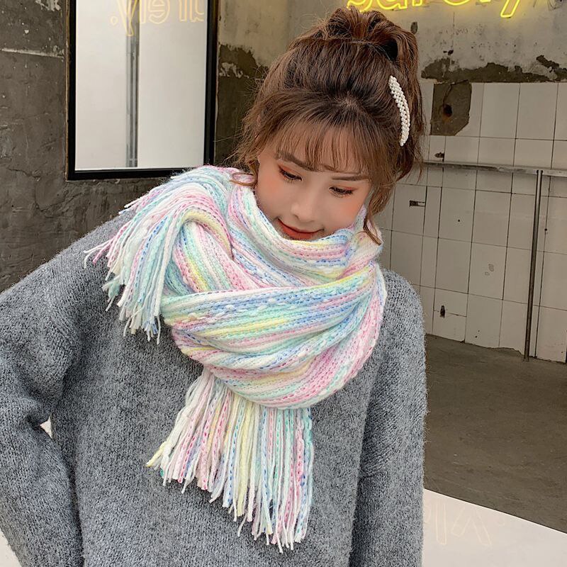 Nova chegada da moda outono inverno colorido cachecol feminino quente de alta qualidade elegante bonito ao ar livre fresco adorável vintage borla xale