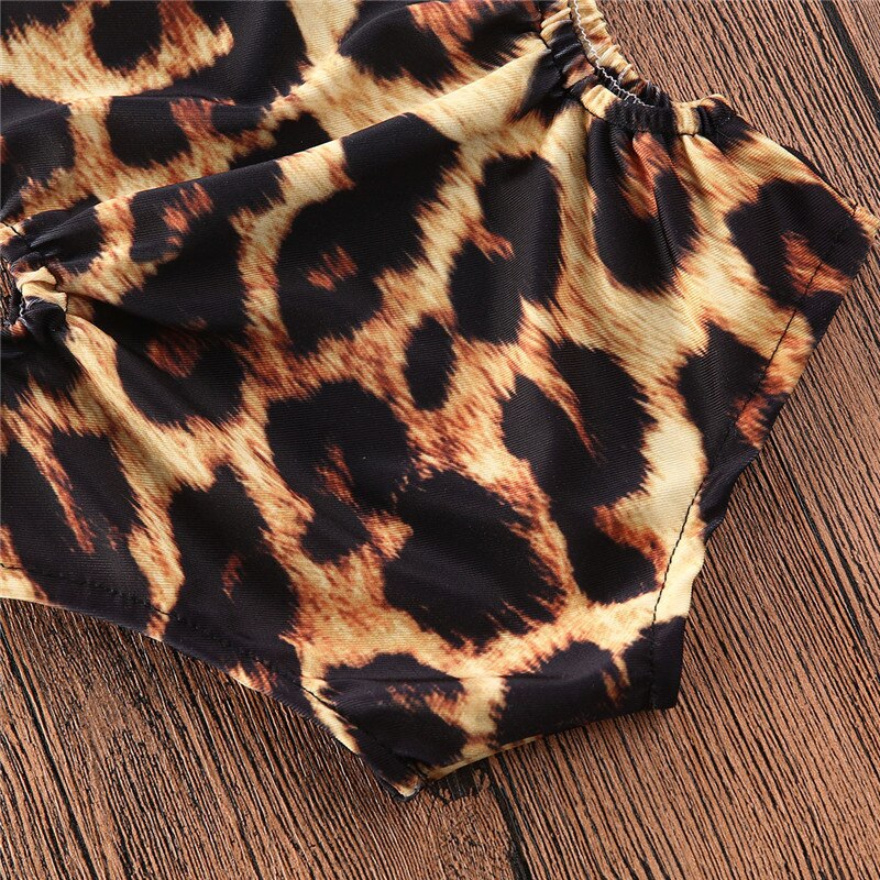 Sommer toddler børn off skulder leopard tankinis badetøj baby piger bandage hule badedragt svømning kostume bikinier romper