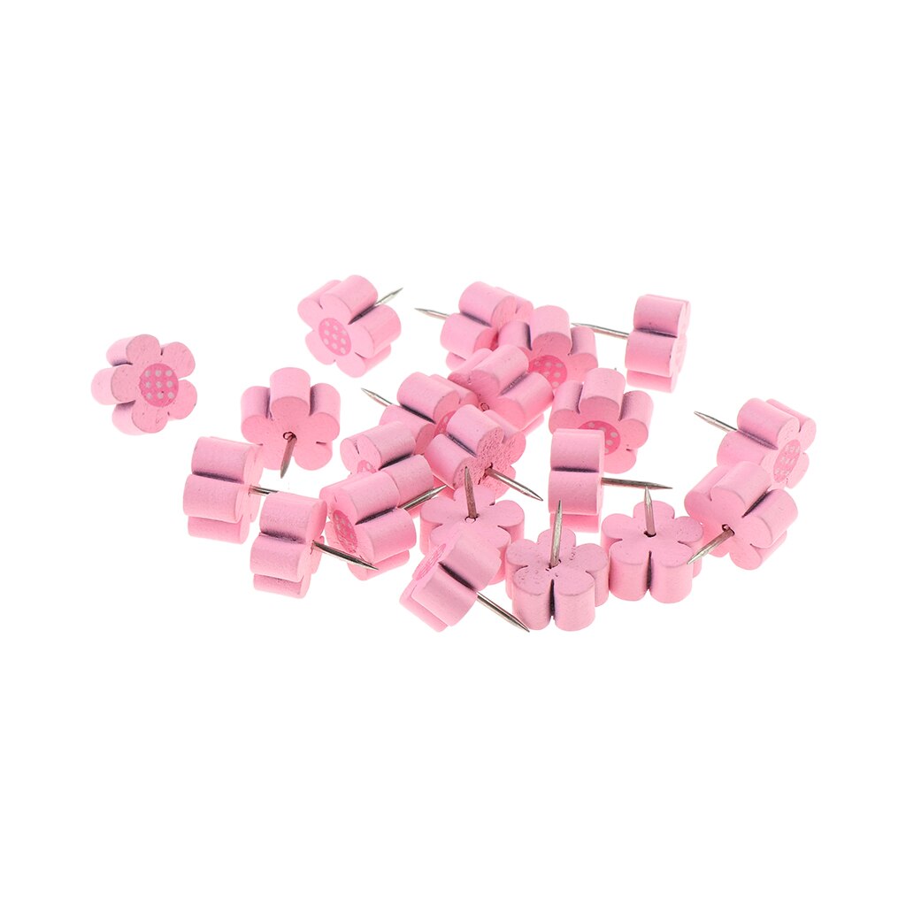 20pcs Pack Map Push Pins Thumb Tacks for Bulletin / Cork Boards, Flower Pattern: Pink