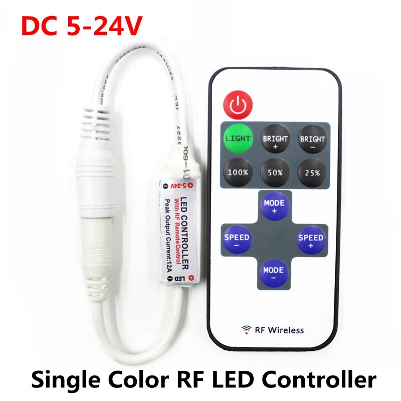DC 5V 12V 24V 12A Mini RF Wireless LED Afstandsbediening Led Dimmer Driver Voor Enkele Kleur LED Strip SMD 5050/3528/5730/3014