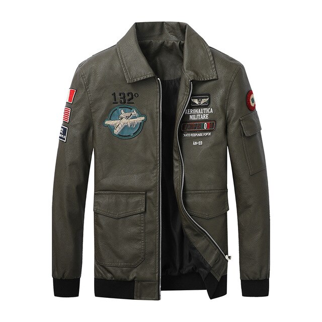 Chaqueta de cuero PU de para hombre, abrigo de estilo coreano bordado para Moto, a la ,: CBD278army green / XXXL