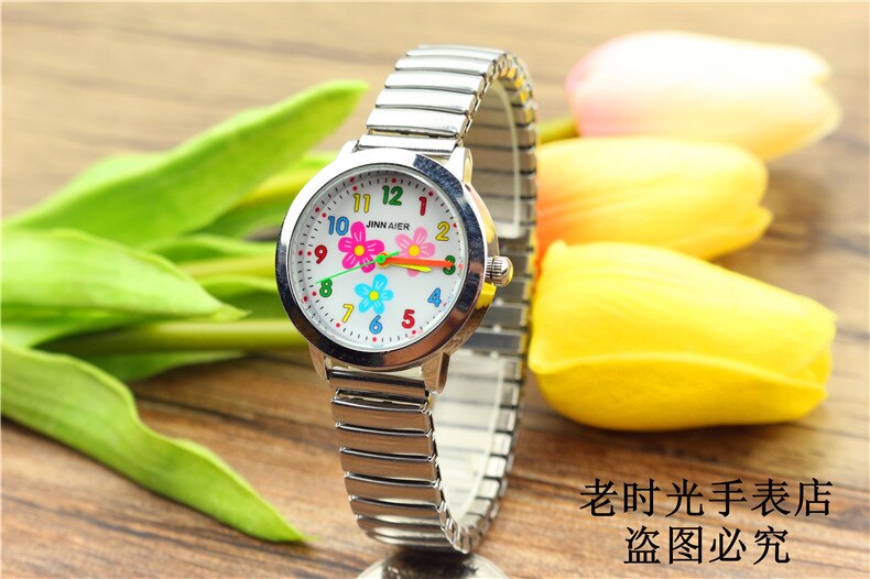 Jongens meisjes vrouwen mooie bloemen wijzerplaat relojes flexibele elastische band gemakkelijk te dragen kleurrijke cartoon horloge
