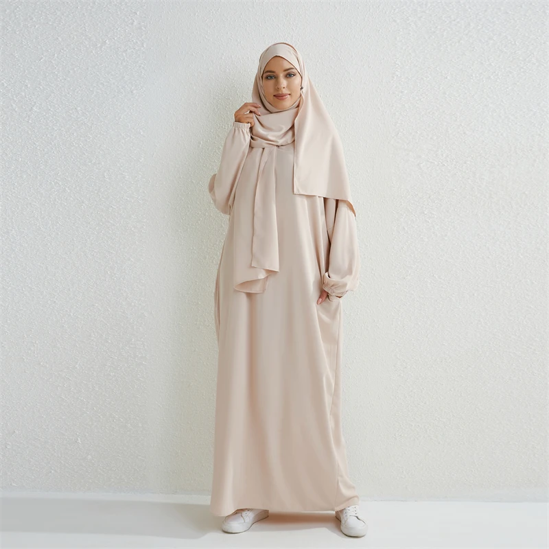 Moslim Abaya Gebed Ramadan Jurk Eendelig Smoking Mouw Smoking Mouw Vrouwen Jilbab Dubai Saudi Zwart Gewaad