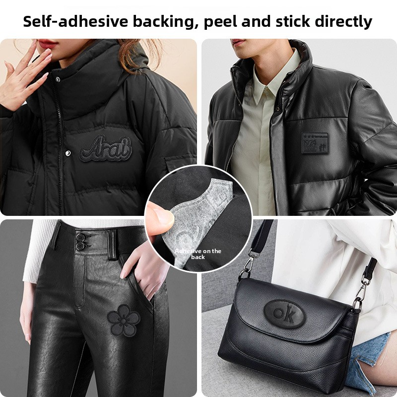 Parche negro autoadhesivo sin costura para chaqueta de plumón, ropa de cuero, bolsas de reparación de alta gama, parche de tela con patrón de decoración de agujeros