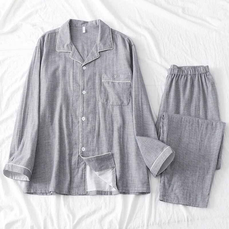 Conjunto de pijama de gasa de crepé doble para hombre y mujer, ropa de dormir con Camisa larga de algodón camisón de manga larga, novedad