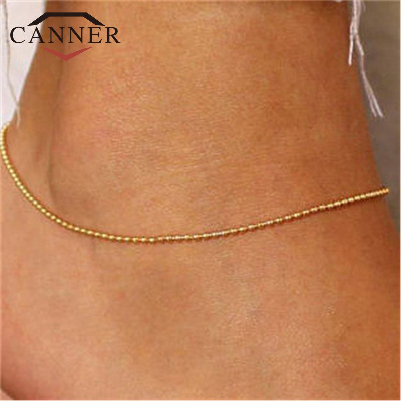CANNER-Bracelet de cheville Simple, perles en alliage couleur or argent, bijou pour le pied tempérament, TW