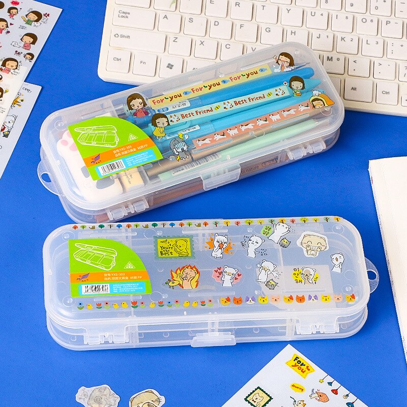 Transparente estuche escolar Estudiante de gran capacidad estuche lapices Doble lado lapiceras PP de plástico estuches papeleria cartucheras para lapices escolares