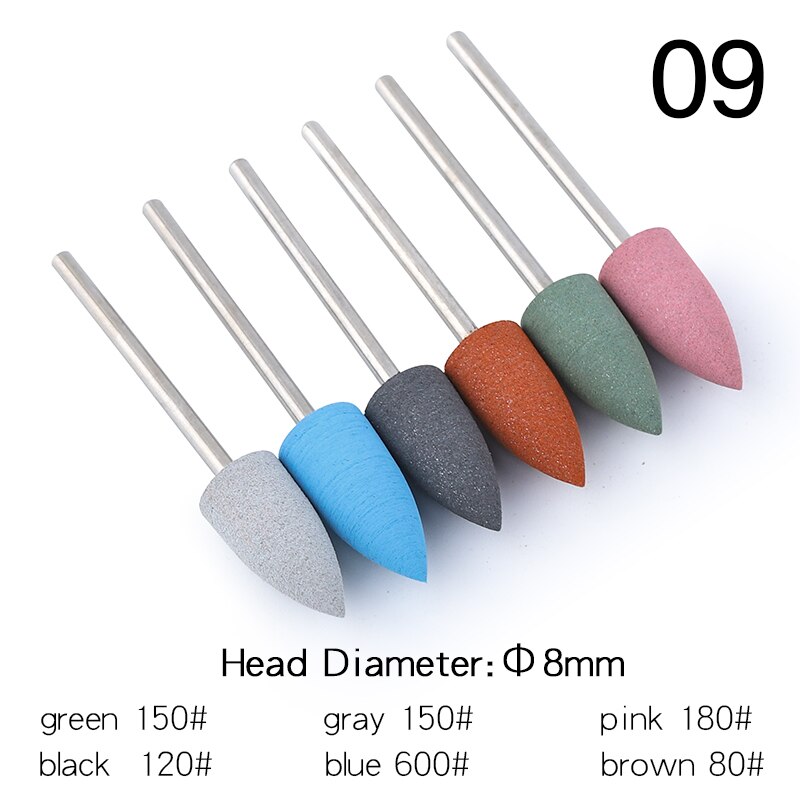 6Pcs Rubber Silicon Nail Boren Set Frezen Voor Manicure Pedicure Elektrische Polijstmachine Sterke Nagel Boormachine Gereedschap: 9
