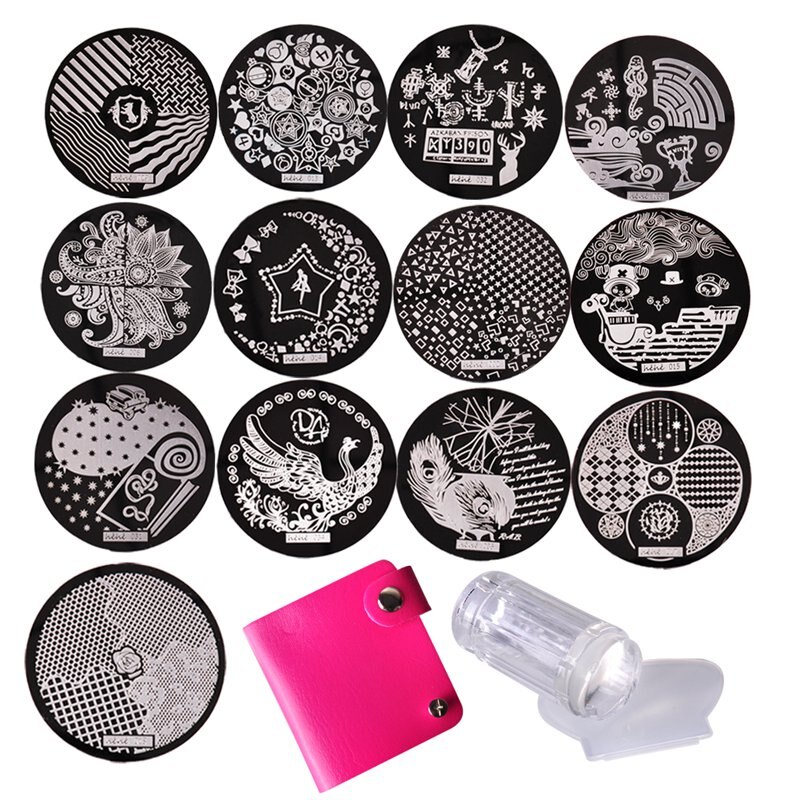30/10pc Nagel Platten + Klar Gelee Silikon Nagel Kunst Stempel Schaber mit Kappe Stanzen Vorlage Bild Platten nagel Stempel Platte Werkzeug: Grau