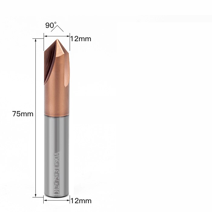 -1PCS,CNC solid carbide tungsten carbide steel Chamfer milling cutter,30&amp;45&amp;60 degree 3 flutes end mill: S-12mmxD12x75-90deg