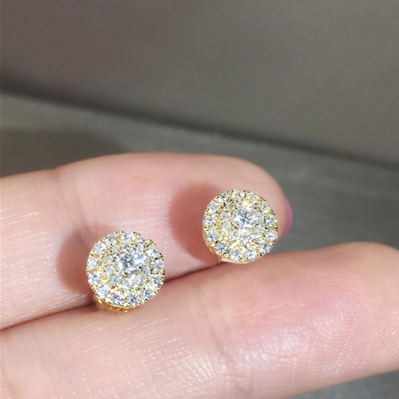 Huitan Trendy Ronde Zirconia Stud Oorbellen Voor Vrouwen Aaa Wit Cz Prachtige Kantoor Dame Oorbellen Eenvoudige Stijlvolle Sieraden