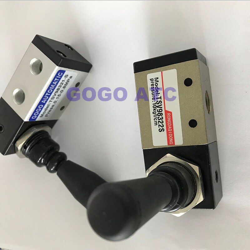 2 position 3 way Pneumatic hand control valve 1/4 1/8 BSP 98321/TSV98322-S/M spring loaded return Mechanical lock Manual valve