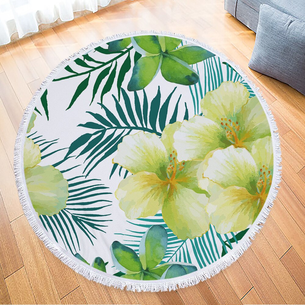 Innovatief groen bladerenpatroon rond strandlaken van microvezelmateriaal kan worden gebruikt als badhanddoek, yogamat, picknickmat, speelmat