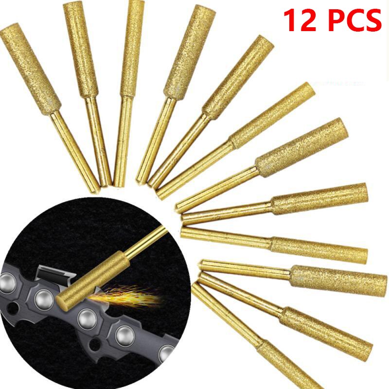 Affûteur de scie à chaîne en diamant, fraise de 4mm, jeu de mèches de meuleuse de scie à chaîne électrique, outils abrasifs d&#39;affûtage de sculpture 12 pièces