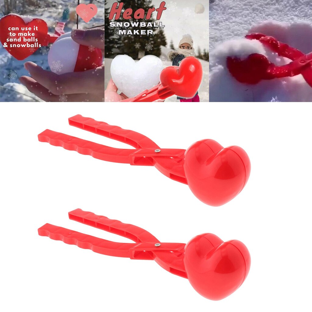 Pack of 2 Heart Shaped Snow Ball Maker Clips Clamps Kids Children Sand Toys Snow Scoop Maker Snow Fight Game Outdoor